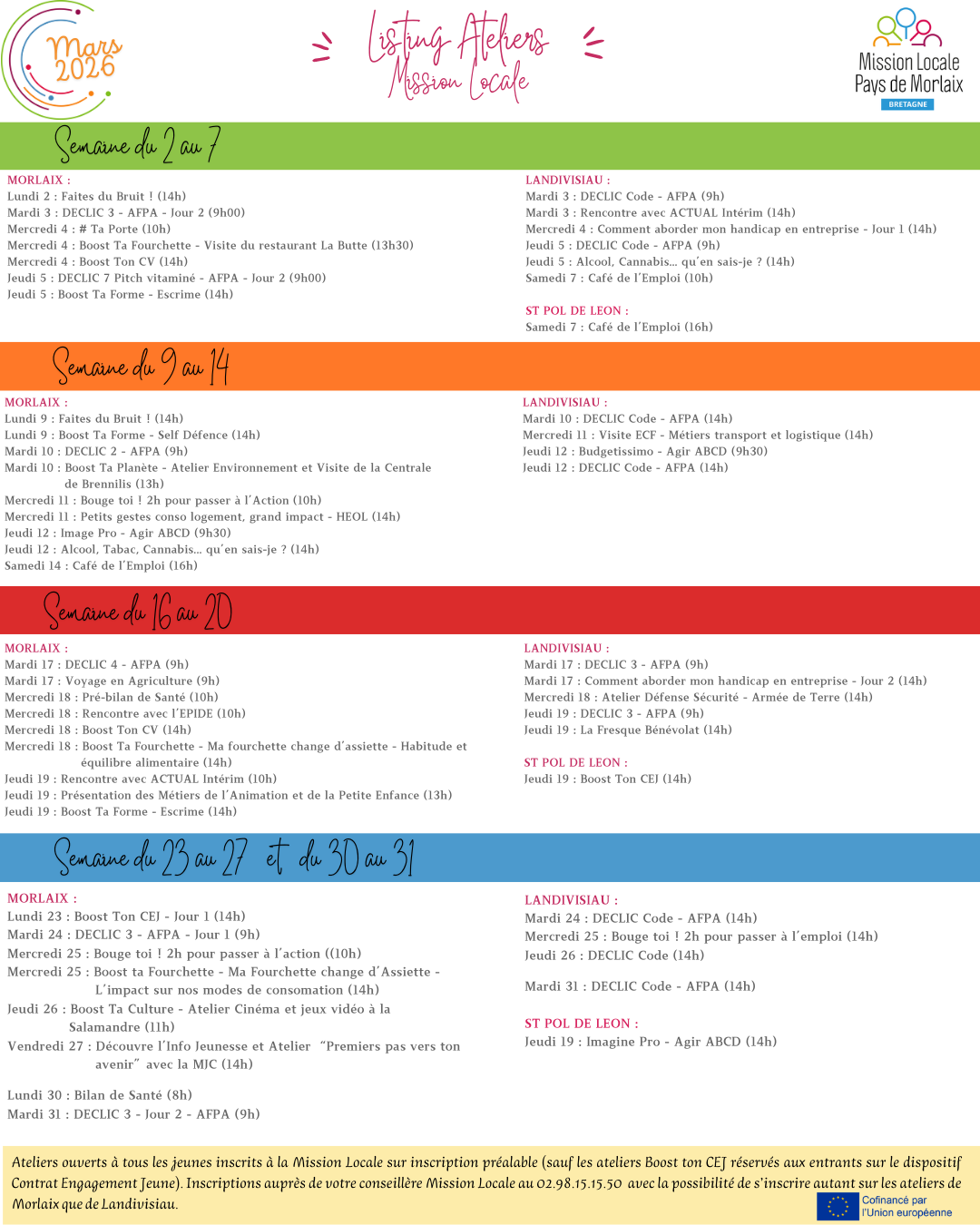 Listing « Ateliers Mission Locale » Mars 2026