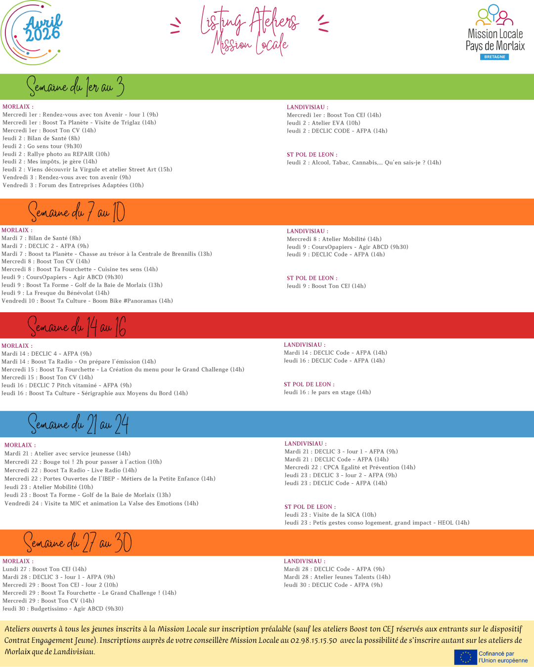 Listing « Ateliers Mission Locale » Avril 2026